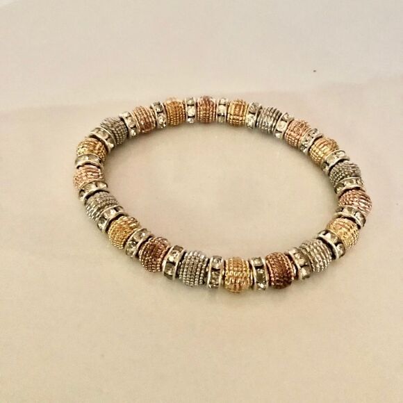 Silver tone Tri color Stretch Bracelet - Picture 4 of 4